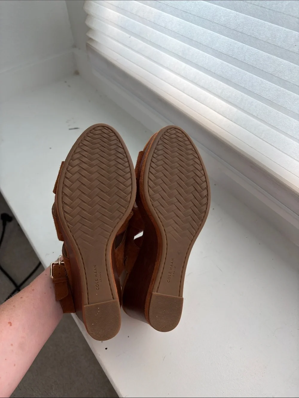 Cole Haan Brown Suede Wedge Sandals with Ankle Strap